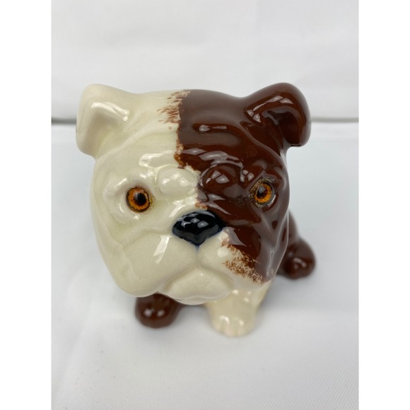 Bulldog‎ Figurine Ceramic Dog Statue Decor Brown White Accent Home Decor - Picture 7 of 10